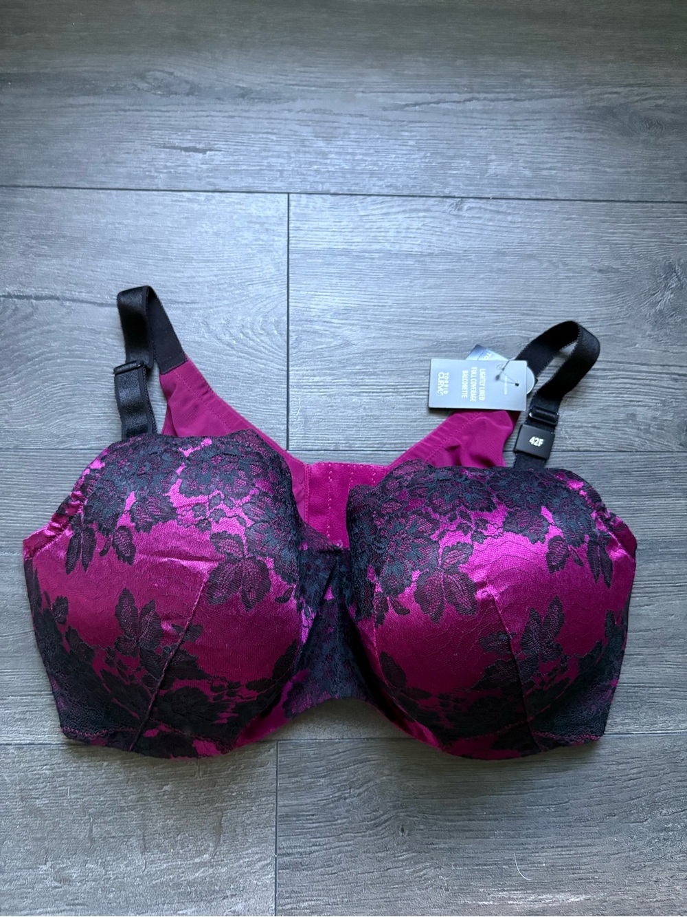 Torrid Lightly Lined Full Coverage Balconette Bra Maroon/Black Lace Size 42F NWT